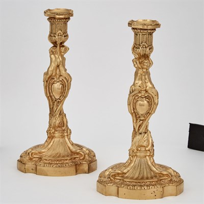 Lot 325 - Pair of Louis XV Style Ormolu Candlesticks...