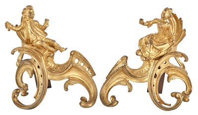 Lot 323 - Pair of Louis XV Ormolu Chenets Mid-18th...