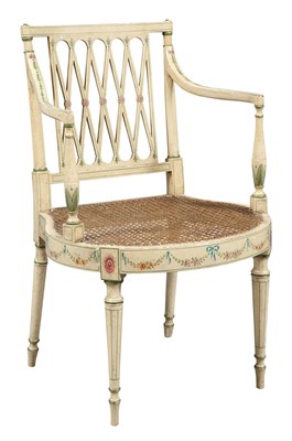Lot 1311 - George III Painted and Caned Armchair Height...