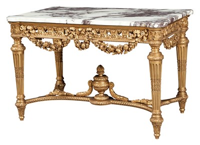 Lot 1377 - Louis XVI Style Carved and Giltwood Marble Top...