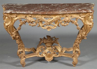 Lot 1383 - Louis XV Style Giltwood and Marble Top Console...