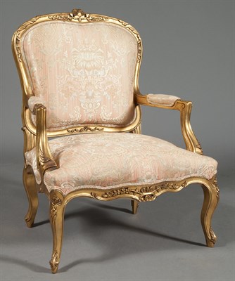 Lot 1386 - Louis XV Style Giltwood Upholstered Fauteuil...
