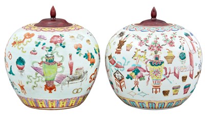 Lot 335 - Two Chinese Famille Rose Porcelain Jars Height...