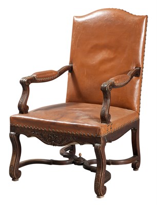 Lot 1348 - Louis XIV Style Beechwood Leather-Upholstered...