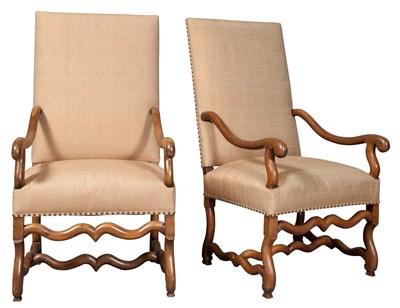 Lot 1128 - Pair of Louis XIV Style Walnut Armchairs...