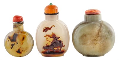 Lot 1140 - Two Chinese Agate Snuff Bottles; Together with...