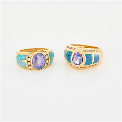 Lot 39 - Two Gold, Tanzanite, Opal and Diamond Rings