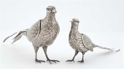 Lot 1269 - Two Continental Silver Figures of Pheasants...