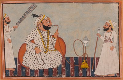 Lot 1112 - Indian School 19th Century A raja smoking a...