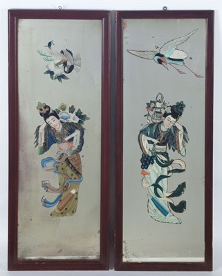 Lot 161 - Pair of Chinese Églomisé Mirrored Panels...