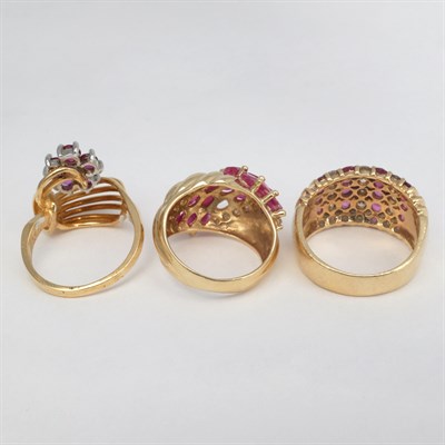 Lot 151 - Three Gold, Ruby and Diamond Rings