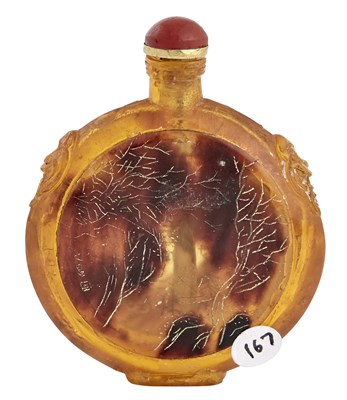 Lot 171 - Chinese Amber Snuff Bottle The flattened...
