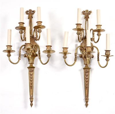 Lot 1445 - Pair of Louis XVI Style Gilt-Metal Five-Light...