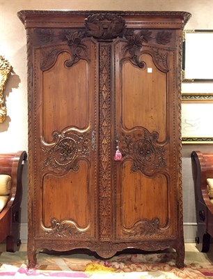 Lot 1221 - Louis XV Provincial Carved Pine Armoire Height...