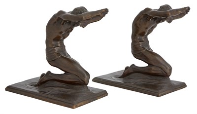 Lot 1464 - Pair of Gorham Co. Founders Patinated Bronze...