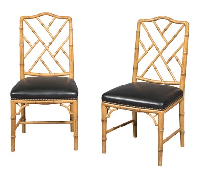 Lot 1413 - Set of Four 'Bamboo'-Turned Upholstered Side...