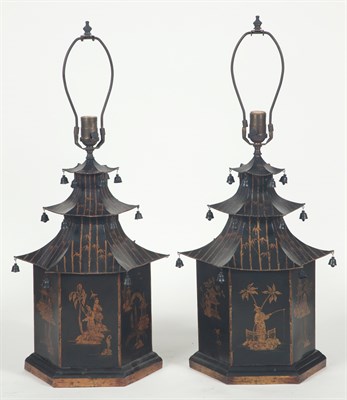 Lot 1300 - Pair of Chinoiserie Decorated Tôle Peinte...