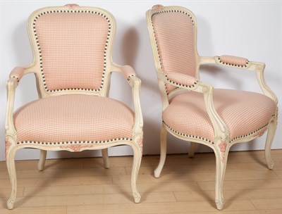 Lot 1192 - Pair of Louis XV Style Painted Fauteuil Height...