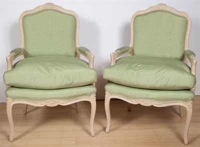 Lot 1170 - Pair of Louis XV Style White Painted Fauteuil...