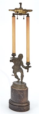 Lot 1397 - Pair of Gothic Style Patinated Metal Figural Two-Light Lamps