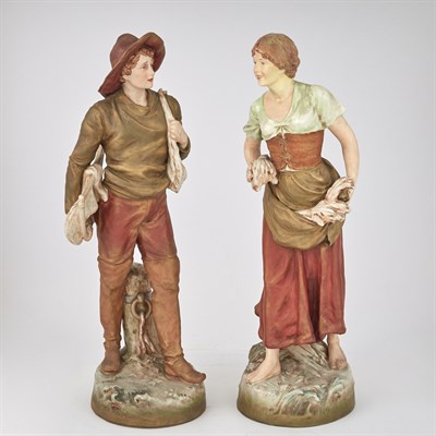 Lot 1421 - Pair of Royal Dux Painted Bisque Figures of a...