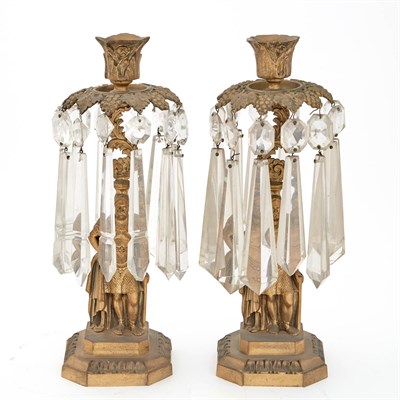 Lot 1367 - Pair of Continental Brass and Glass Figural...