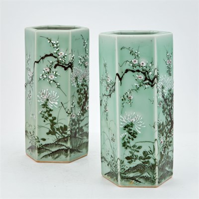 Lot 1185 - Pair of Chinese Green Ground Porcelain...