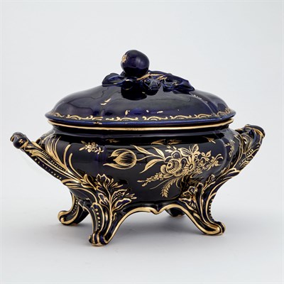 Lot 1389 - Sèvres Style Gilt-Decorated Cobalt Ground...