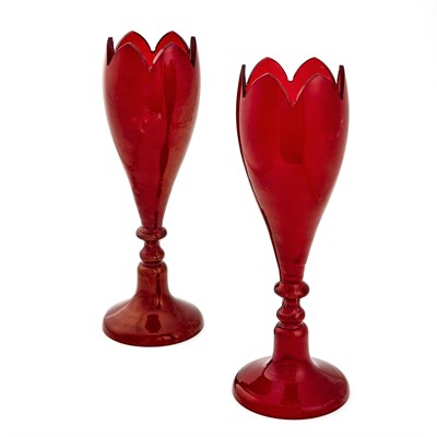 Lot 1401 - Pair of Bohemian Ruby Flashed Glass...