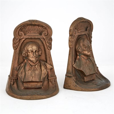 Lot 1370 - Pair of Patinated Bronze Bookends Depicting...