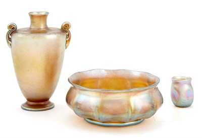 Lot 1450 - Group of Three Tiffany Gold Favrile Glass...
