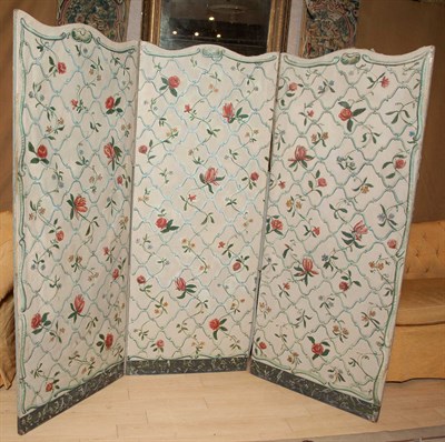 Lot 149 - Floral-Painted Canvas Three-Panel Screen...