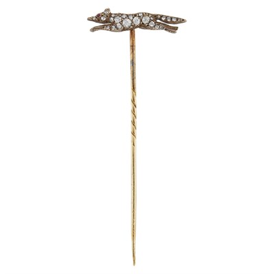 Lot 78 - Antique Silver, Gold, Diamond and Sapphire Starburst Pin and Fox Stick Pin