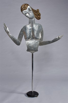 Lot 307 - Hagenauer Style Hammered Pewter and Brass...
