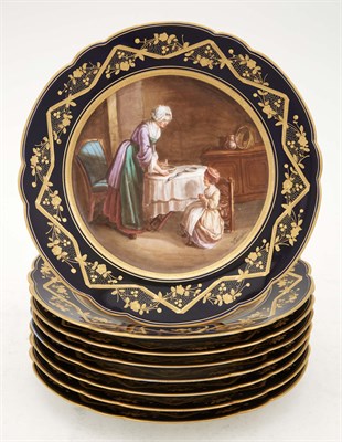 Lot 174 - Set of Eight Sèvres Style Gilt and...
