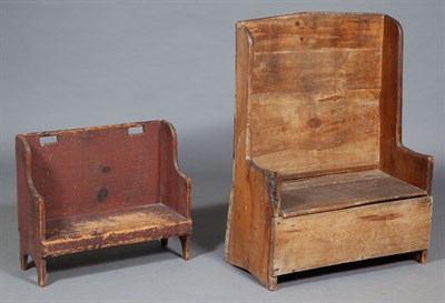 Lot 182 - Two Pine Child's Settees One with hinged seat....