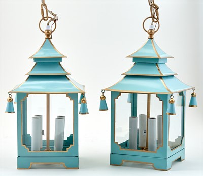 Lot 333 - Pair of Chinese Pagoda Form Painted Metal...