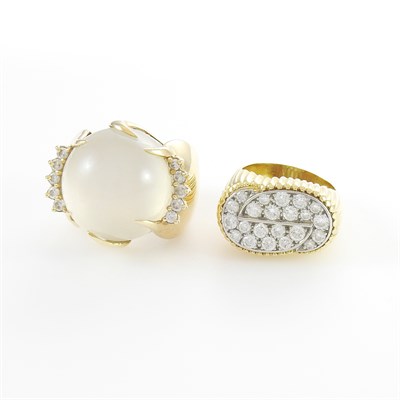 Lot 263 - Gold and Diamond Ring and Moonstone and Diamond Ring