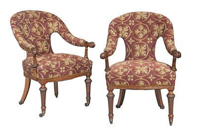 Lot 321 - Pair of Victorian Upholstered Walnut Armchairs...