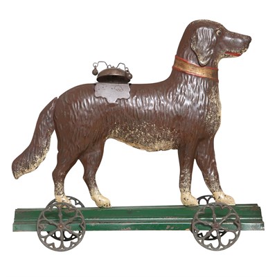 Lot 74 - Large Tin Dog with Bell Toy Possibly George...