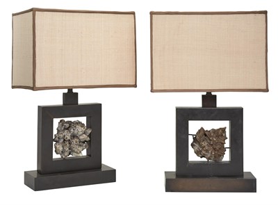 Lot 370 - Pair of Patinated Metal and Mineral Geode...