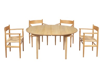 Lot 332 - Hans Wegner Oak CH338 Dining Table and Set of...