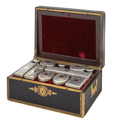 Lot 143 - French Silver and Glass Dressing Set in...
