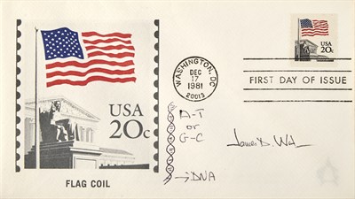 Lot 317 - Signed by James Watson and with a drawing of the Double Helix