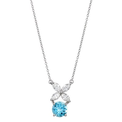 Lot 56 - Tiffany & Co. Platinum, Aquamarine and Diamond 'Victoria' Pendant-Necklace