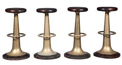 Lot 430 - Set of Four Brass and Stained Wood Bar Stools...