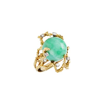 Lot 163 - Nugget Gold, Jade Ball and Diamond Ring