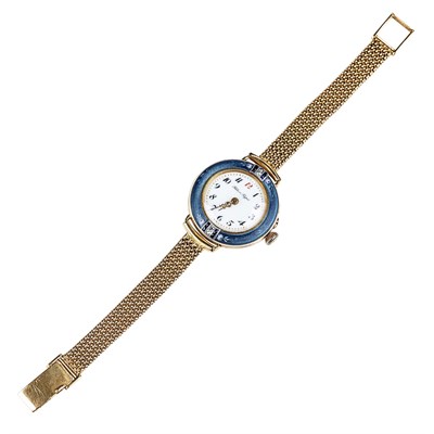 Lot 203 - Attributed to Pavel Buhre Gold, Enamel, Synthetic Sapphire and Diamond Wristwatch, France