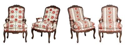 Lot 260 - Set of Four Louis XV Walnut Fauteuils à la...