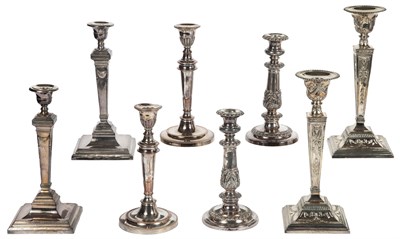 Lot 159 - Four Pairs of Silver Plated Candlesticks...